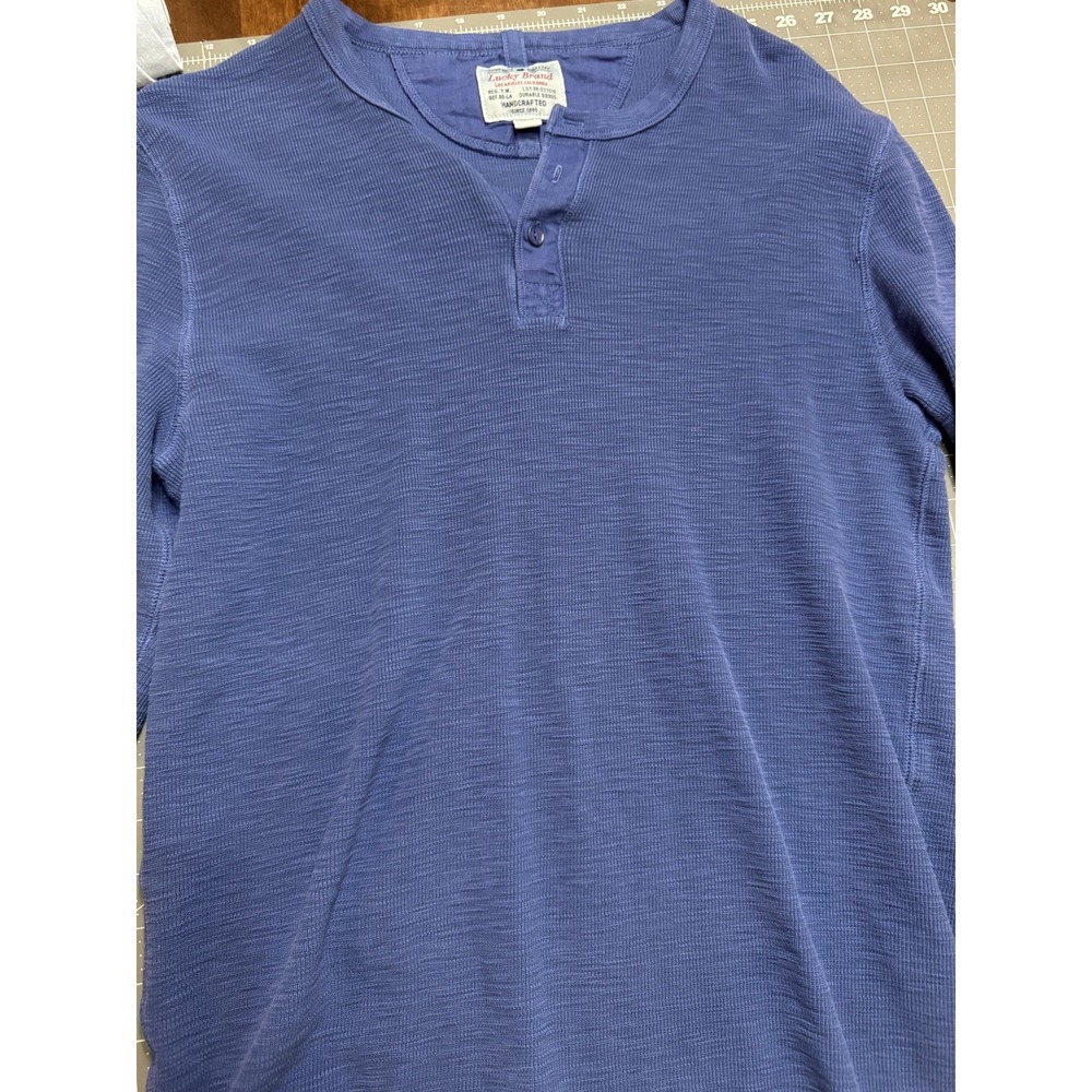 Lucky Brand True Indigo Mens Blue Long 100% Cotton Sleeve Henley Shirt Size M